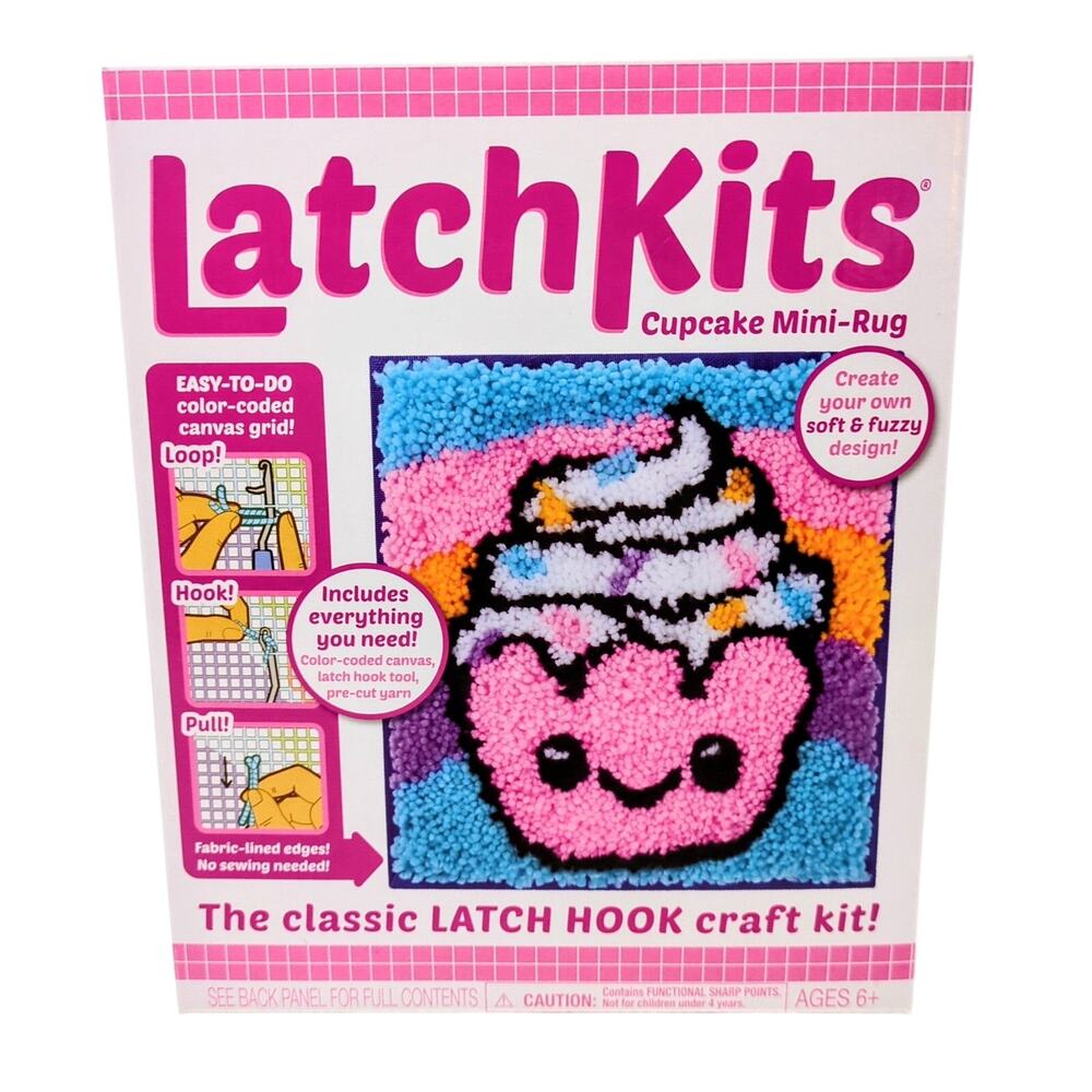 LatchKits Cupcake Mini-Rug Latch Hook Craft Kit Kids DIY Soft Fuzzy Design
